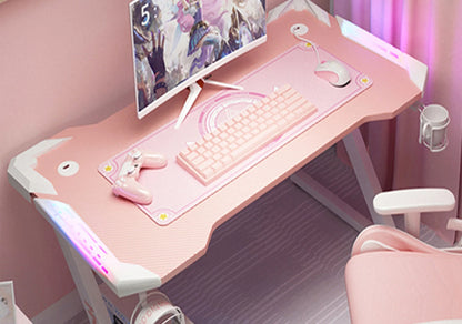 New Pink gaming table with RGB light fashion female anchor computer desk bedroom study desk girls boy black desk 100/120CM desk