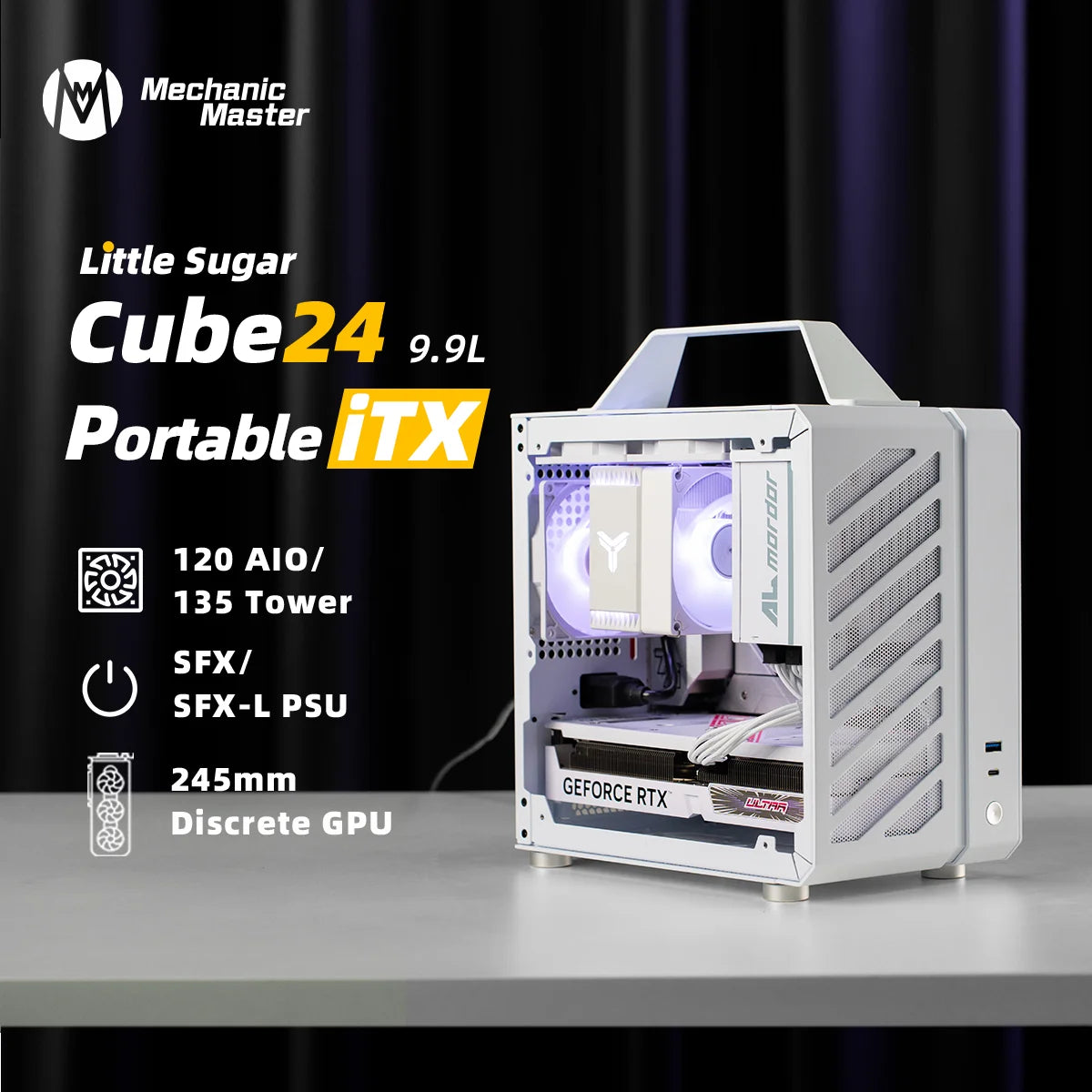 Mechanic Master C24 Sugar Cube Mini ITX PC Case – Compact Aluminum Chassis with Tempered Glass & Type-C Port