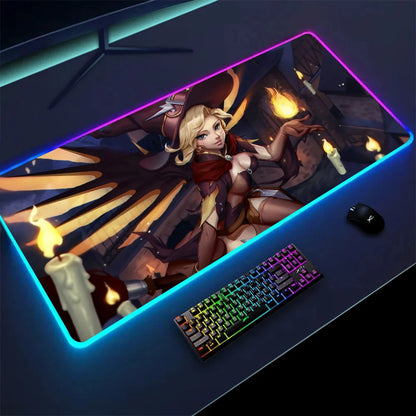 Witch Mercy Overwatch XXL RGB Gaming Mouse Pad - Large LED Gamer Mat