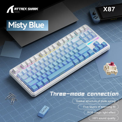 Attack Shark X87 Wireless Mechanical Gaming Keyboard – RGB, Hot-Swappable Strawberry Axis, 87 Keys