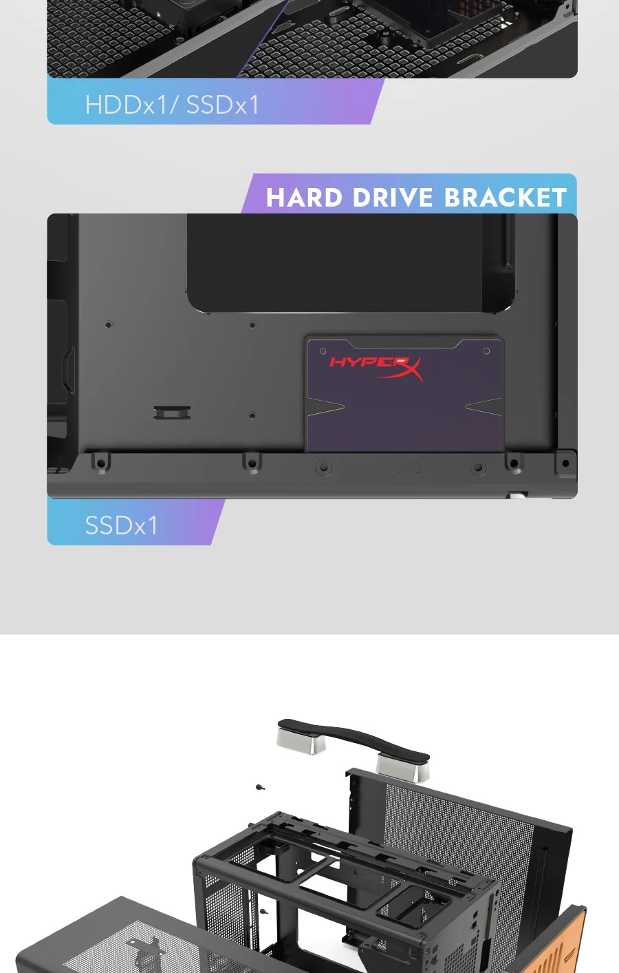 DarkFlash WD200 Portable Handheld PC Case – M-ATX/ITX, Aluminum & Wood Edition, USB 3.0 Type-C, DIY Gaming Chassis