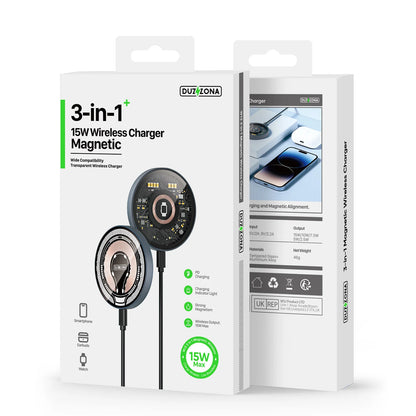 Transparent 3-in-1 Magnetic Wireless Charger for Apple Devices