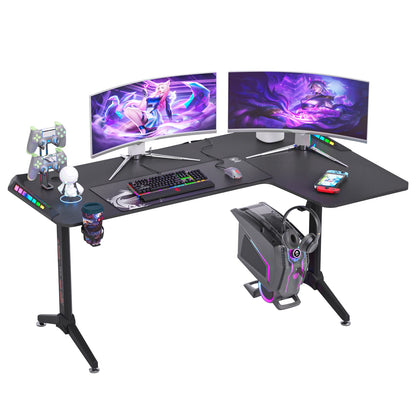 Large Standing Desk L Shaped, 60 Inch Gaming Desk, Rising Sit Stand Up Corner Desk with RGB LED Lights for Computer Home Office