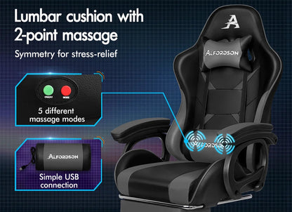 Alfordson Gaming Office Chair – Racing-Style Ergonomic Massage Chair with Footrest