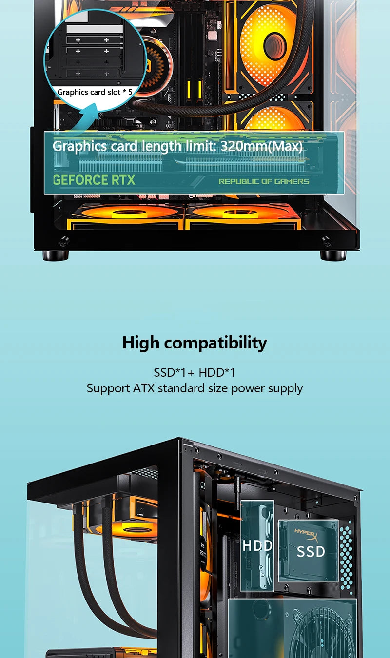 PADO YL M-ATX PC Case – 270° Panoramic Double-Sided Tempered Glass, Compact Aluminum Alloy Chassis