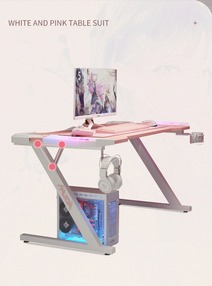 New Pink gaming table with RGB light fashion female anchor computer desk bedroom study desk girls boy black desk 100/120CM desk