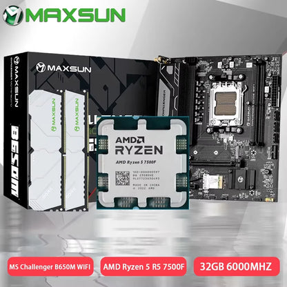 MAXSUN B650M WiFi DDR5 Motherboard + AMD Ryzen 5 7500F + 32GB 6000MHz RAM Combo – AM5 Gaming Desktop