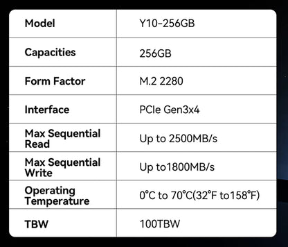 Yottamaster Y10 256GB NVMe SSD – M.2 2280 PCIe 3.0, 2500MB/s Read, 1800MB/s Write, Gaming & PC Upgrade