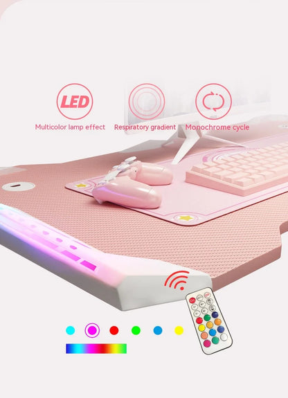 New Pink gaming table with RGB light fashion female anchor computer desk bedroom study desk girls boy black desk 100/120CM desk