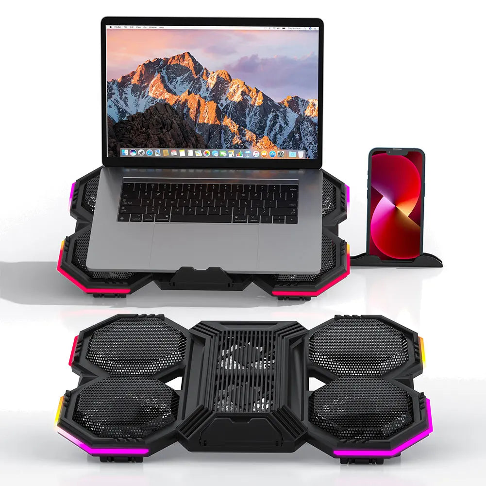 Laptop Cooling Pad with 6 Quiet Fans – Adjustable Stand, Dual USB, for 12-21” Gaming & Work Laptops