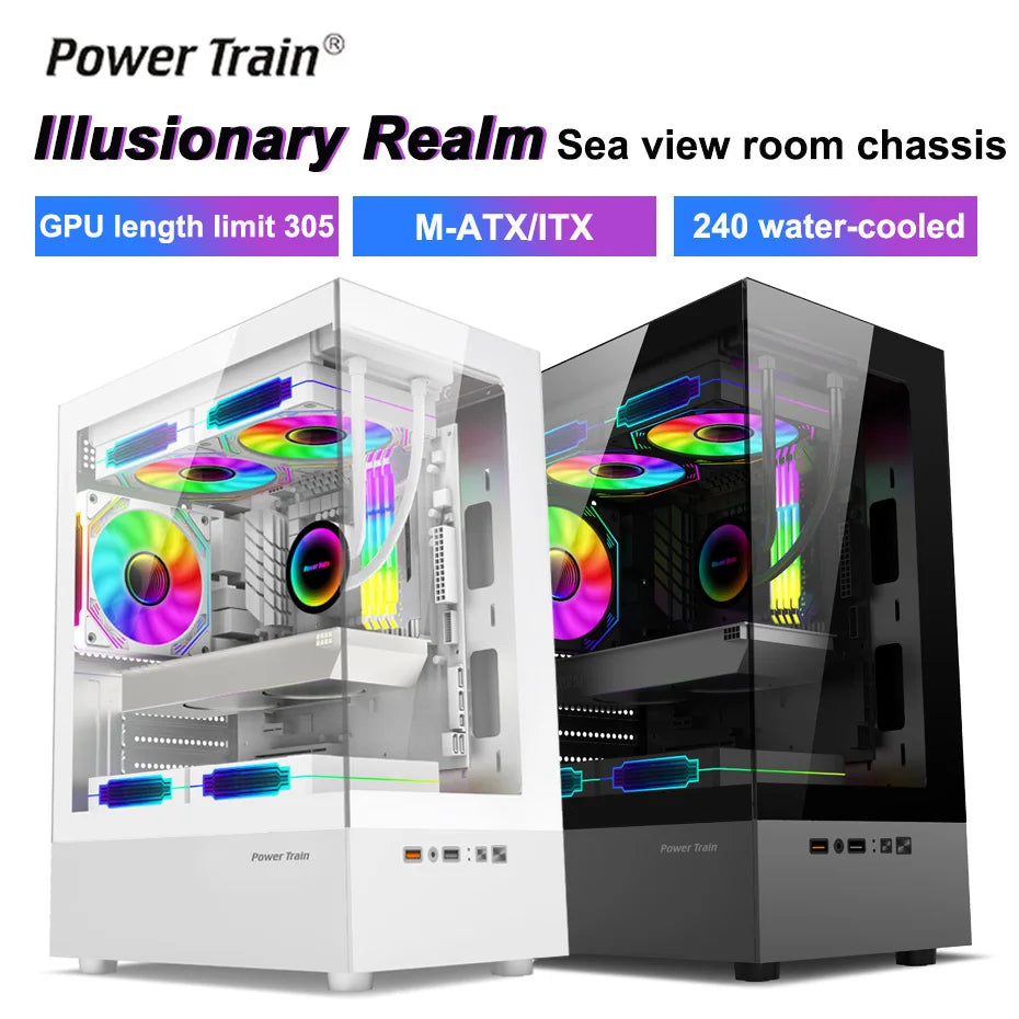 Power Train Illusionary Realm PC Case – M-ATX/ITX, Side Transparent Panel, 240mm Water Cooling Support