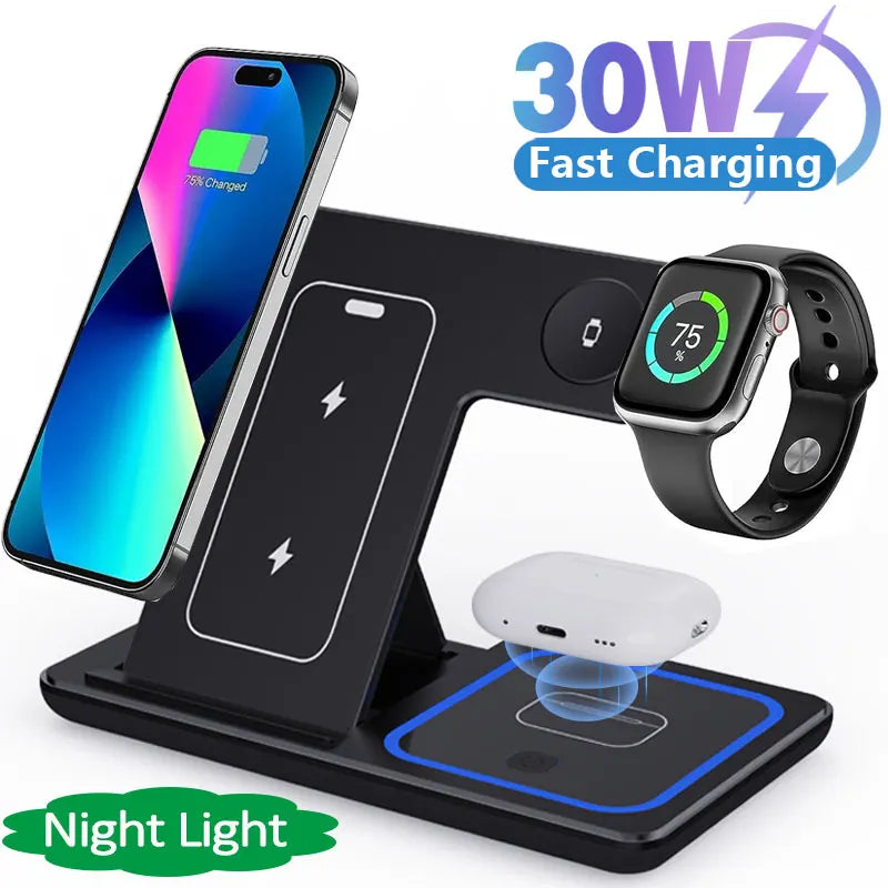 30W 3-in-1 Fast Wireless Charging Station