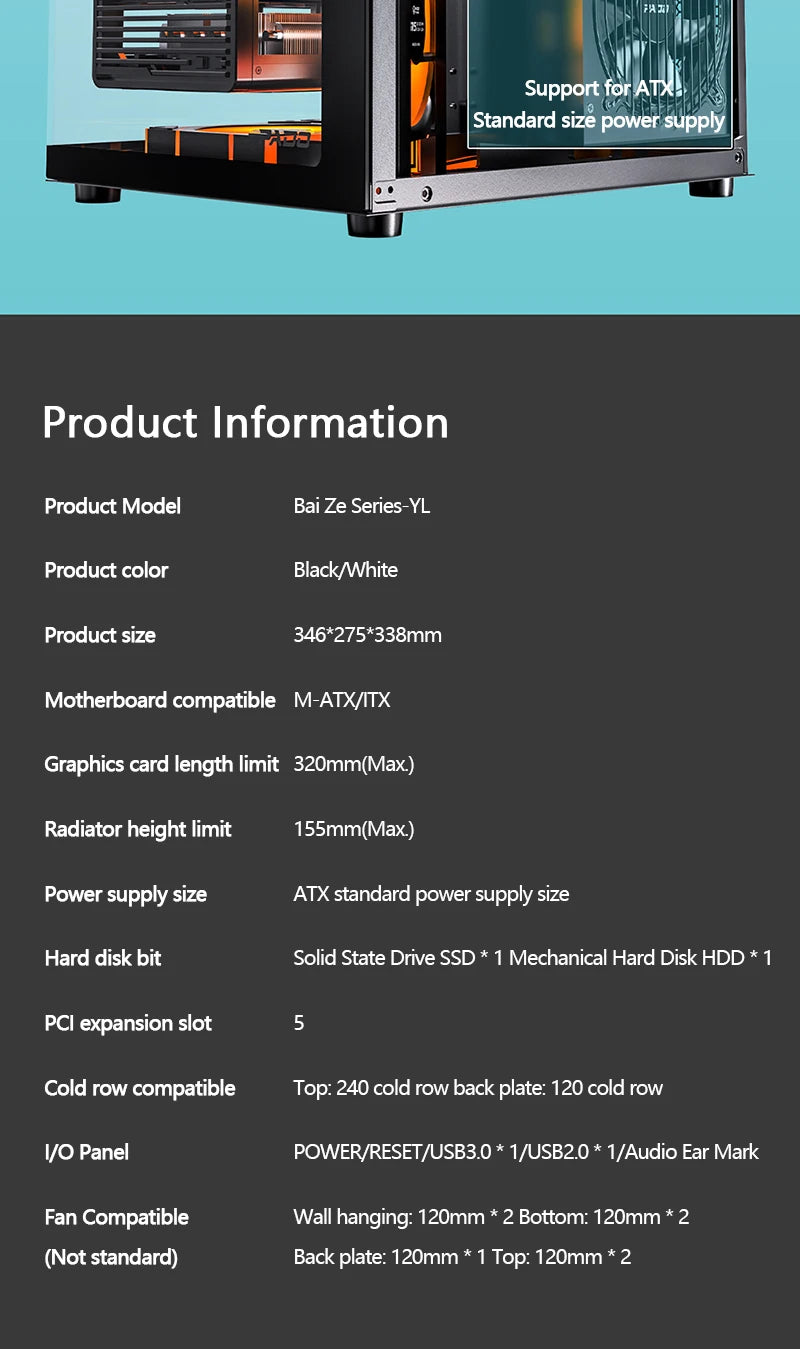 PADO YL M-ATX PC Case – 270° Panoramic Double-Sided Tempered Glass, Compact Aluminum Alloy Chassis