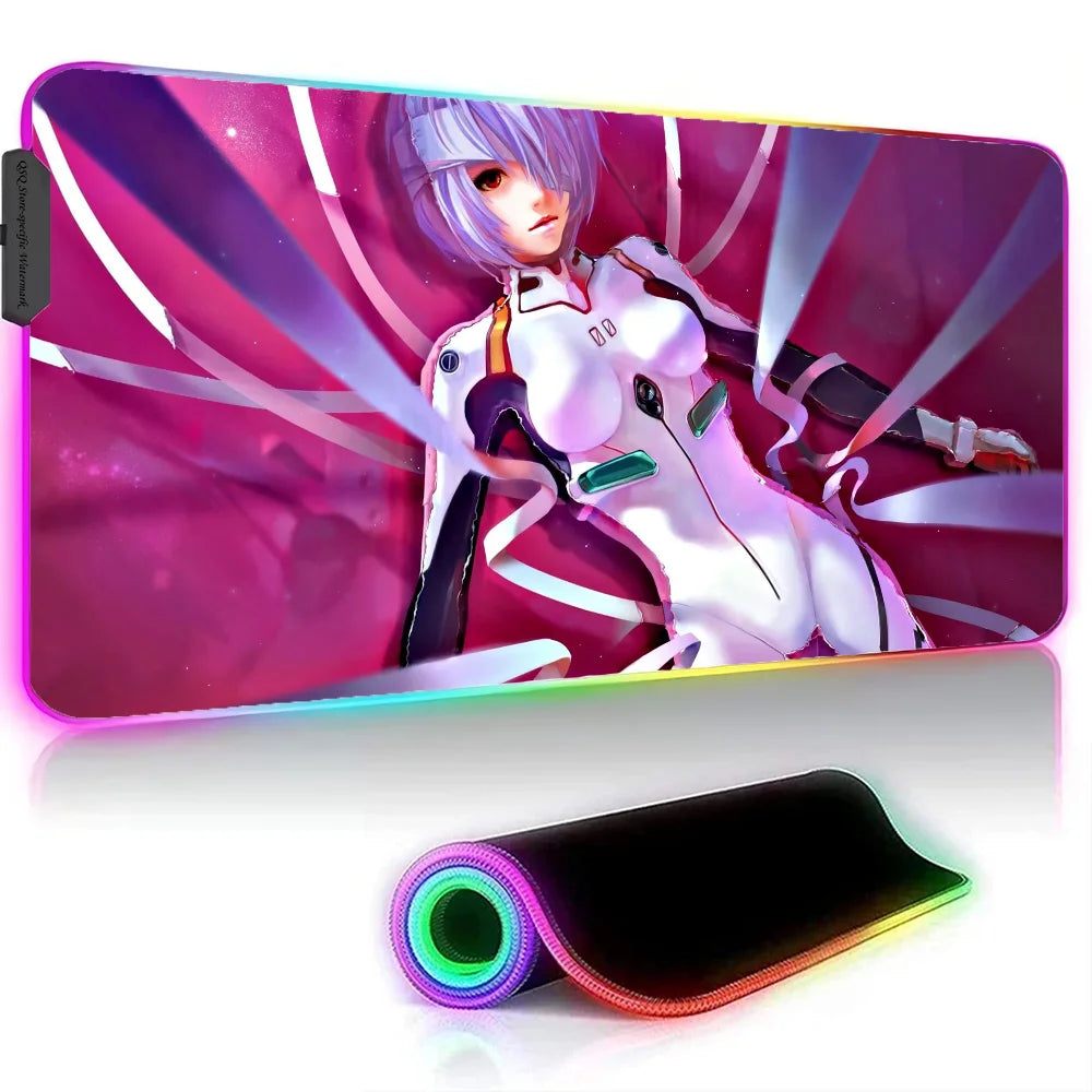 Rei Ayanami Neon Genesis Evangelion XXL RGB Gaming Mouse Pad - LED Gamer Floor Mat