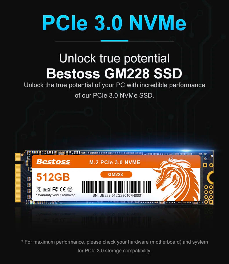 Bestoss NVMe M.2 SSD – 256GB/1TB, PCIe 3.0 x4, High-Speed Internal SSD for Laptops & Gaming PCs