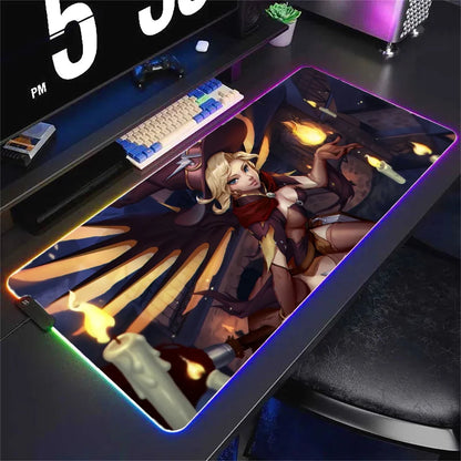 Witch Mercy Overwatch XXL RGB Gaming Mouse Pad - Large LED Gamer Mat