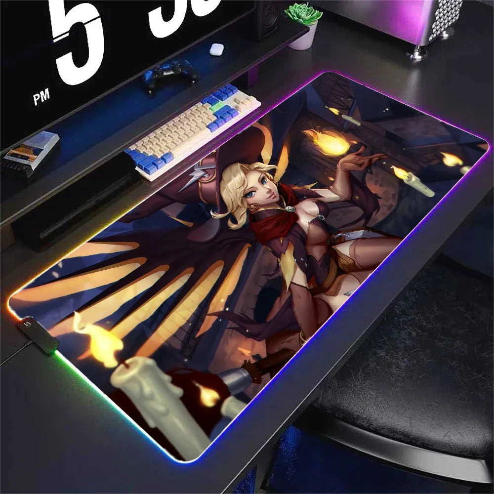 Witch Mercy XXL RGB Gaming Mouse Pad - Large LED Gamer Mat