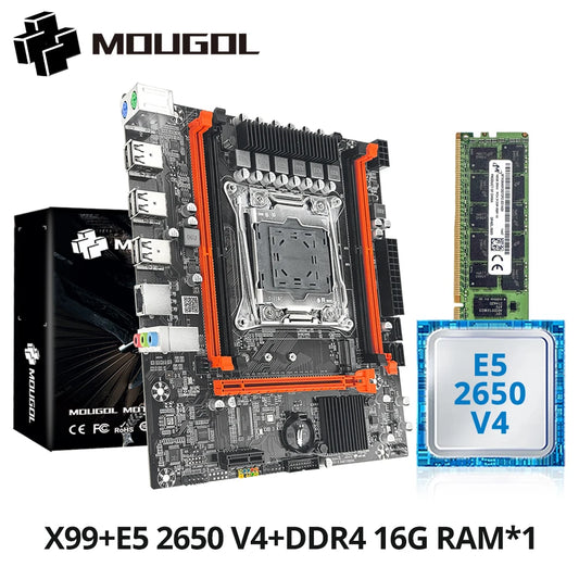 MOUGOL X99 Gaming Motherboard + Intel Xeon E5-2650 V4 CPU – LGA 2011-3, Dual-Channel DDR4, PCIe x16, M.2 NVMe Support