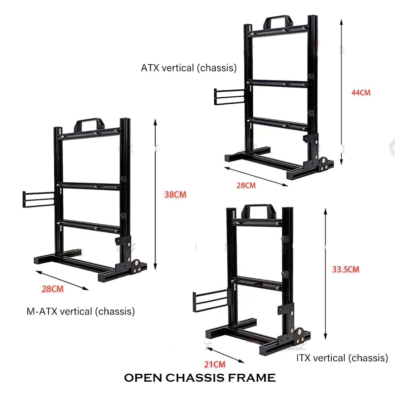 Aluminum Open-Air PC Case Frame – ITX/mATX/ATX Support, Vertical Computer Chassis for Water Cooling & DIY Builds