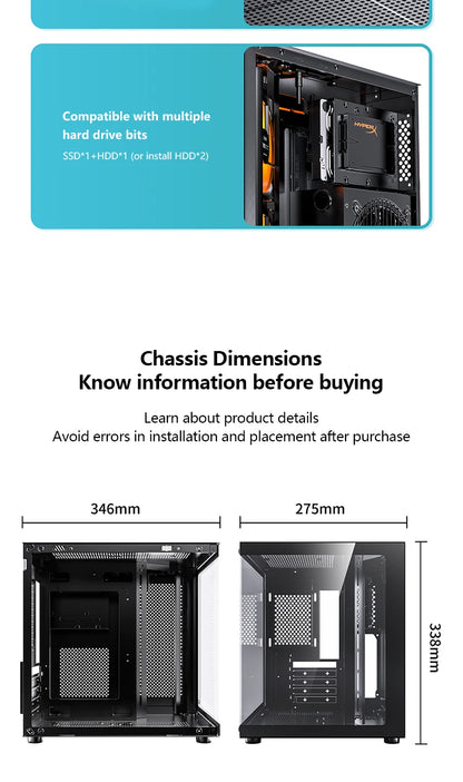 PADO YL M-ATX PC Case – 270° Panoramic Double-Sided Tempered Glass, Compact Aluminum Alloy Chassis