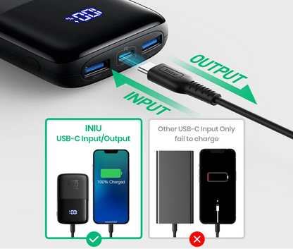 INIU 10000mAh Power Bank – 22.5W Fast Charge with Type-C PD and LED Display