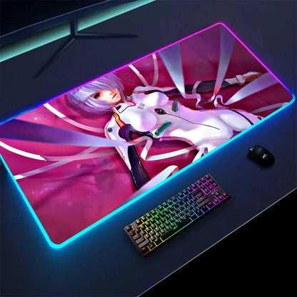 Rei Ayanami Neon Genesis Evangelion XXL RGB Gaming Mouse Pad - LED Gamer Floor Mat