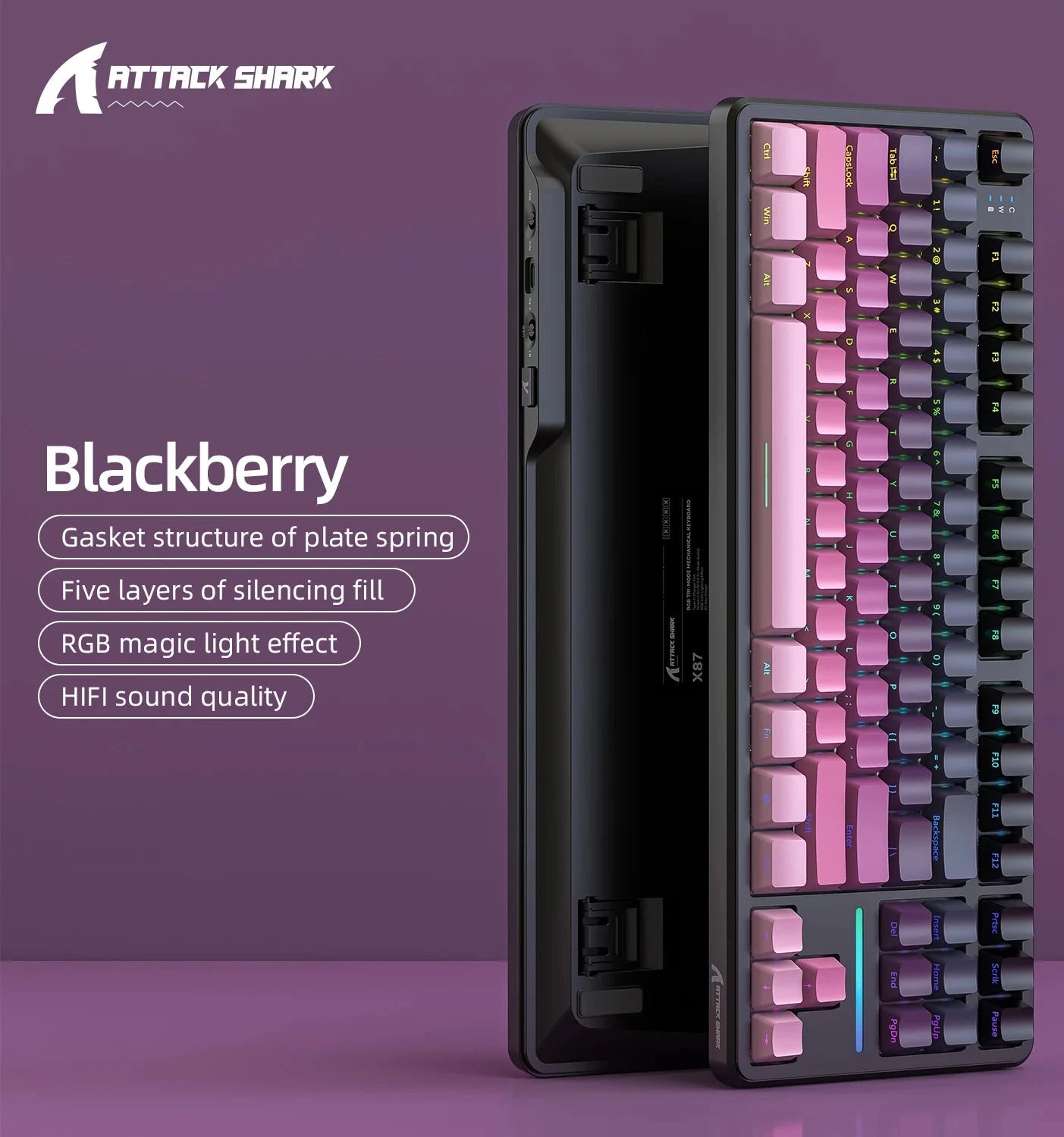 Attack Shark X87 Wireless Mechanical Gaming Keyboard – RGB, Hot-Swappable Banana Switches, 87 Keys