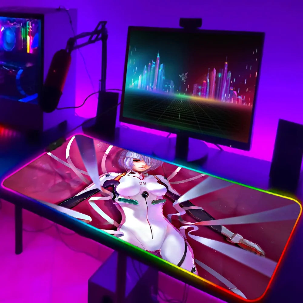 Rei Ayanami Neon Genesis Evangelion XXL RGB Gaming Mouse Pad - LED Gamer Floor Mat