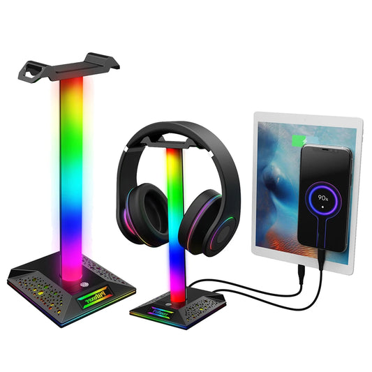 RGB Gaming Headphone Stand – USB Hub, Rhythm Light, Alloy Desk Display Holder for Headsets