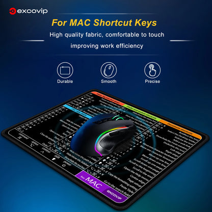 EXCO Mac OS Shortcuts Mouse Pad – Small 260x210mm, Non-Slip Rubber Base, Stitched Edge, Portable Office Mat