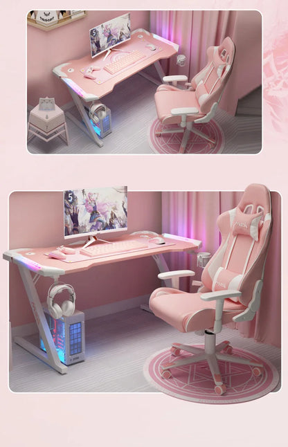 New Pink gaming table with RGB light fashion female anchor computer desk bedroom study desk girls boy black desk 100/120CM desk