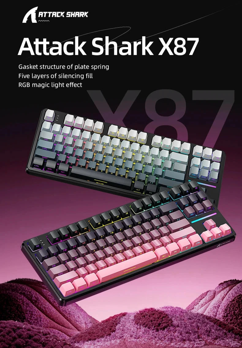 Attack Shark X87 Wireless Mechanical Gaming Keyboard – RGB, Hot-Swappable Strawberry Axis, 87 Keys