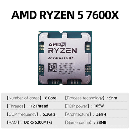 AMD Ryzen 5 7600X 6-Core 12-Thread Gaming CPU - AM5 Socket