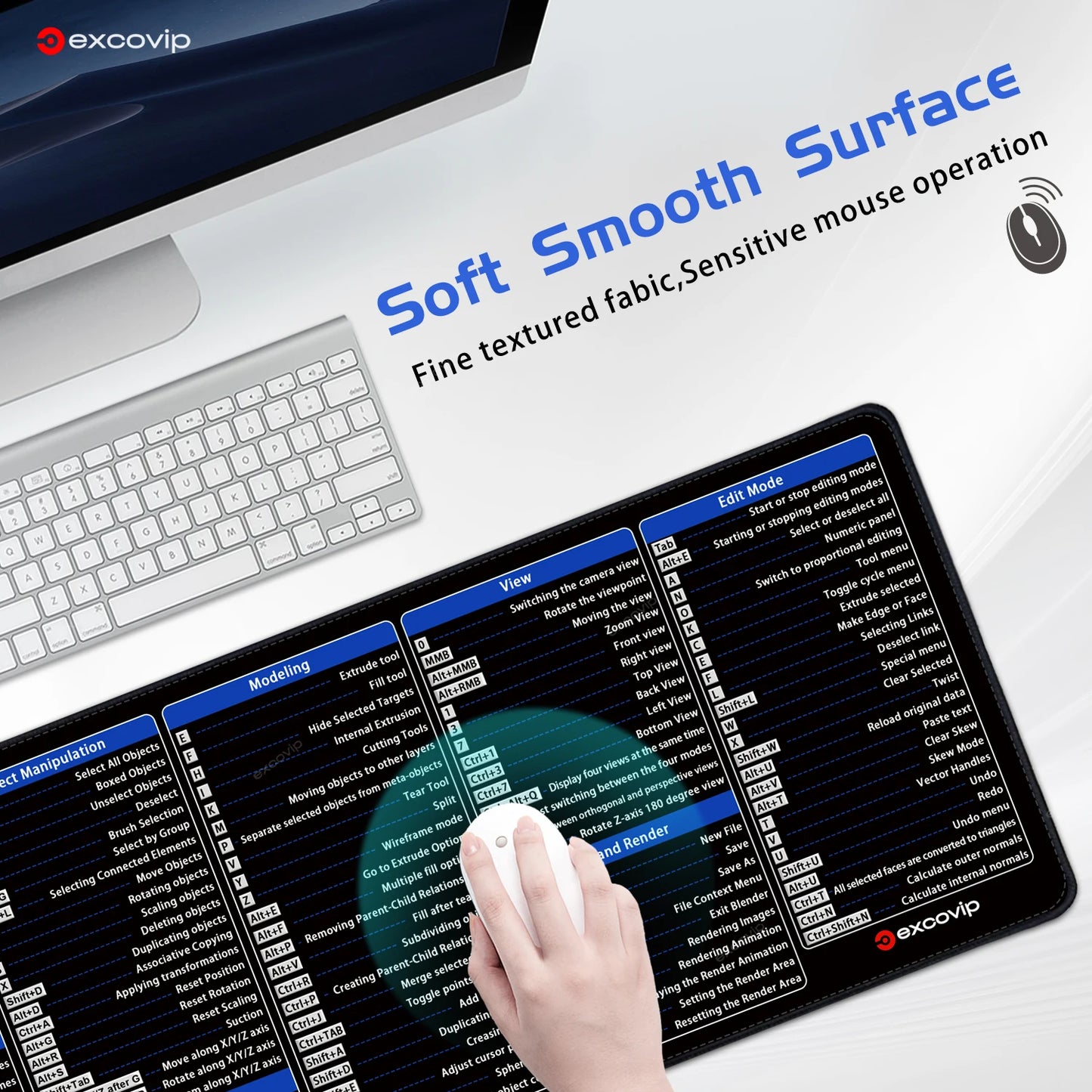 EXCO Blender 3D Modeling Shortcuts Mouse Pad – Large Non-Slip Desk Mat