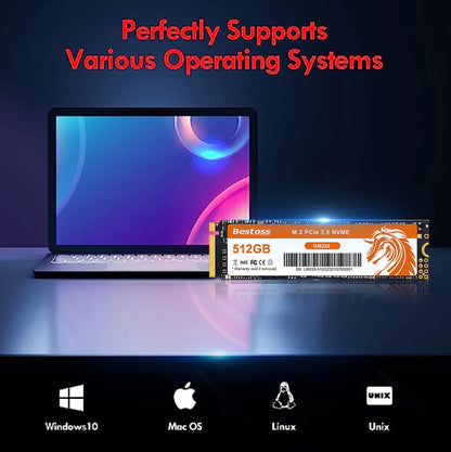 Bestoss NVMe M.2 SSD – 256GB/1TB, PCIe 3.0 x4, High-Speed Internal SSD for Laptops & Gaming PCs