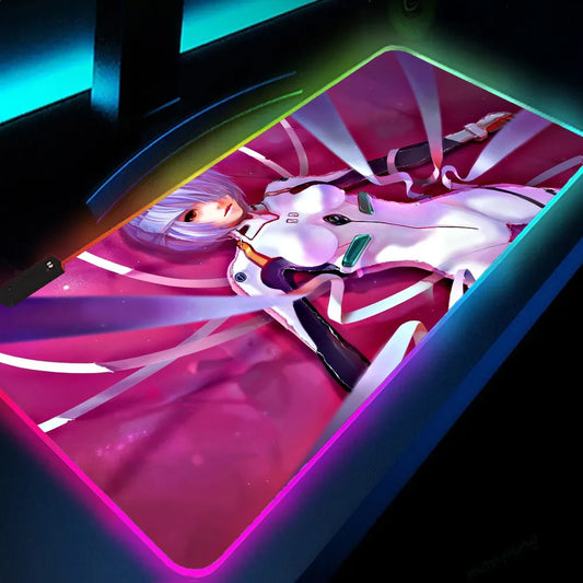 Rei Ayanami Neon Genesis Evangelion XXL RGB Gaming Mouse Pad - LED Gamer Floor Mat