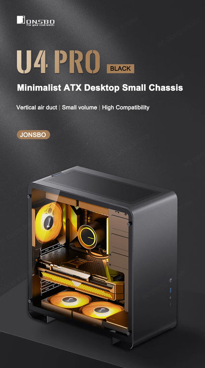 JONSBO U4 Pro MESH ATX Case Black/White All Aluminum Small Desktop Computer Chassis For 240 Water Cooler 280-330mm Graphics Card