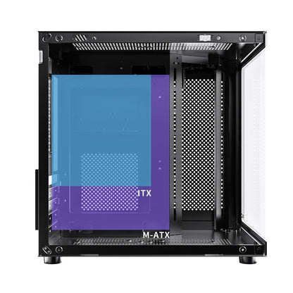 PADO YL M-ATX PC Case – 270° Panoramic Double-Sided Tempered Glass, Compact Aluminum Alloy Chassis