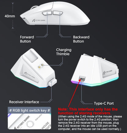 Attack Shark X11 Wireless Gaming Mouse – 22000DPI, RGB, Bluetooth, 3 Modes, Charging Dock