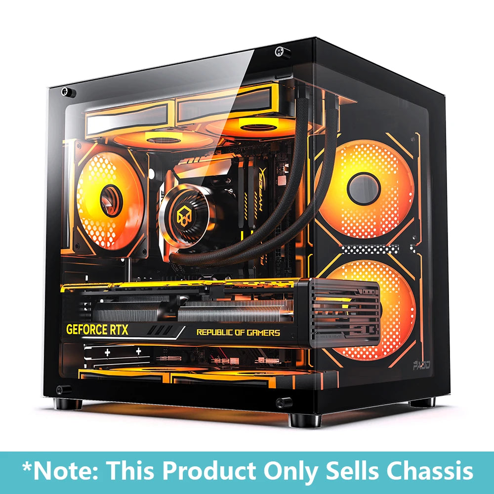 PADO YL M-ATX PC Case – 270° Panoramic Double-Sided Tempered Glass, Compact Aluminum Alloy Chassis