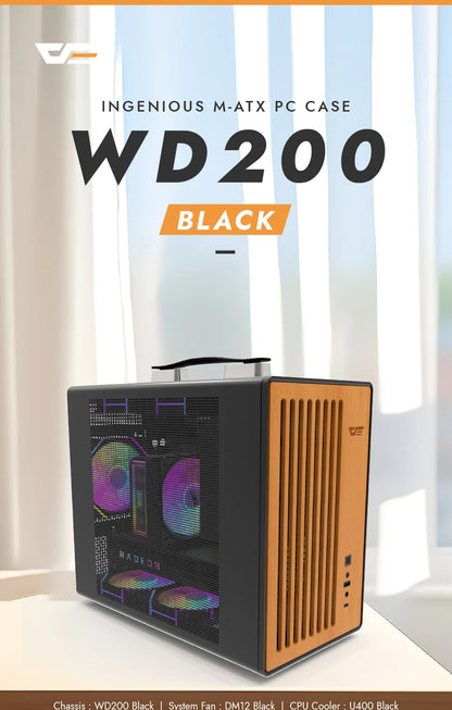 DarkFlash WD200 Portable Handheld PC Case – M-ATX/ITX, Aluminum & Wood Edition, USB 3.0 Type-C, DIY Gaming Chassis