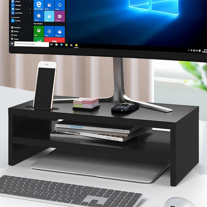 2-Tier Monitor Stand – Desktop Organizer with Phone Holder & Cable Management