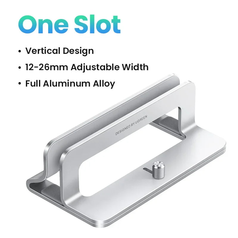 UGREEN Dual Slot Vertical Laptop Stand – Adjustable Aluminum Holder for MacBook, Dell, HP, & 15.6" Laptops