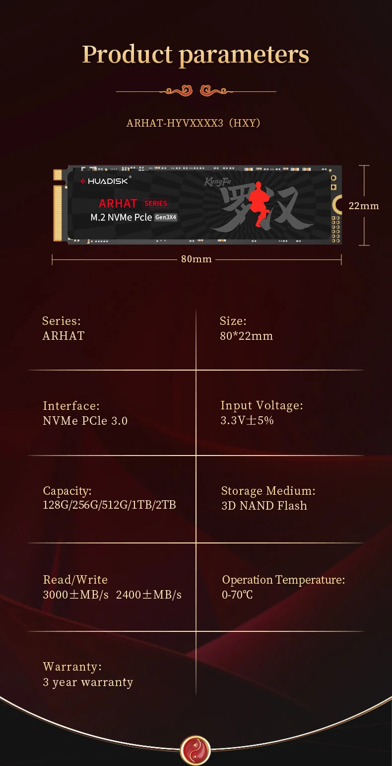 Huadisk NVMe M.2 SSD – 512GB/1TB, PCIe 3.0 x4, 3000MB/s Read, High-Performance Internal SSD for Gaming & Workstations