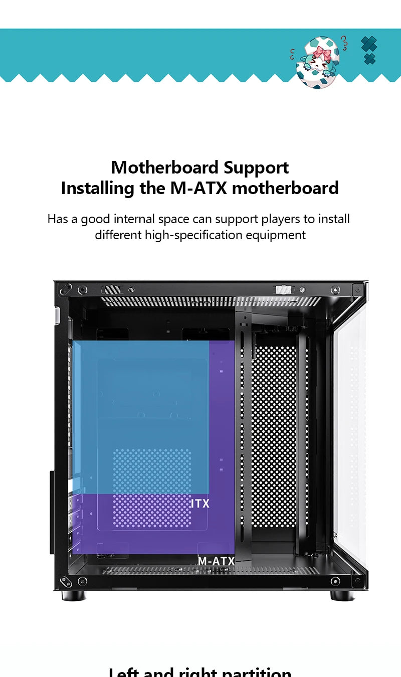 PADO YL M-ATX PC Case – 270° Panoramic Double-Sided Tempered Glass, Compact Aluminum Alloy Chassis