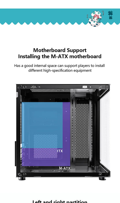 PADO YL M-ATX PC Case – 270° Panoramic Double-Sided Tempered Glass, Compact Aluminum Alloy Chassis