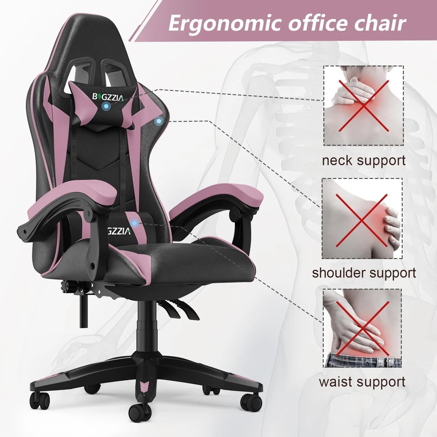 Ergonomic PU Leather Gaming & Office Chair with Headrest and Lumbar Support