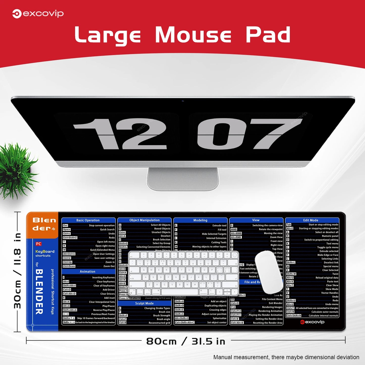 EXCO Blender 3D Modeling Shortcuts Mouse Pad – Large Non-Slip Desk Mat