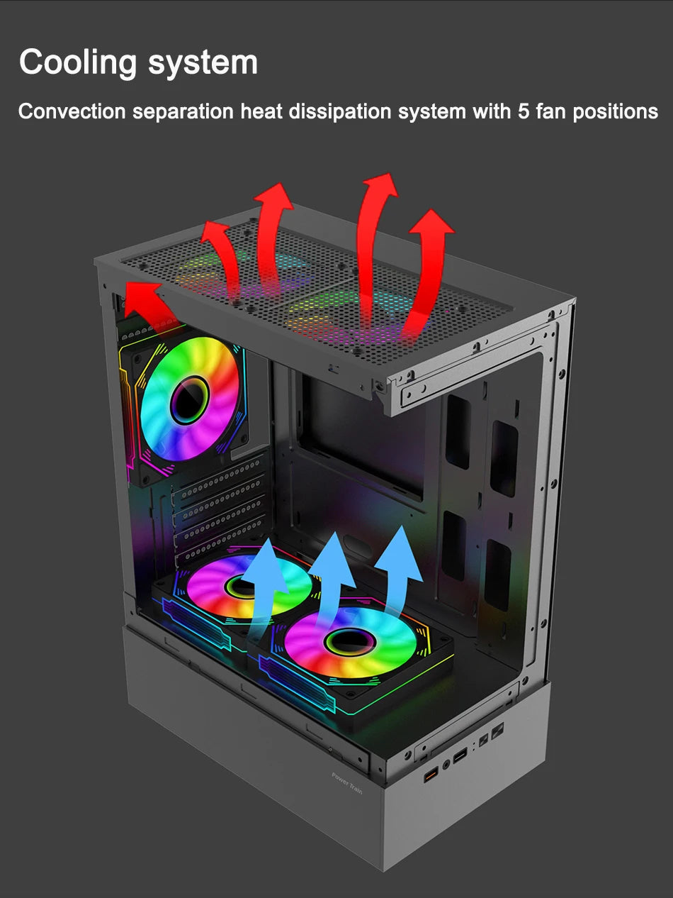 Power Train Illusionary Realm PC Case – M-ATX/ITX, Side Transparent Panel, 240mm Water Cooling Support