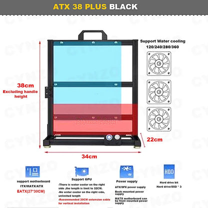 Cynzo Open Frame PC Case – ITX/MATX/ATX/E-ATX, Aluminum Alloy, DIY Gaming Chassis, Water Cooling Support